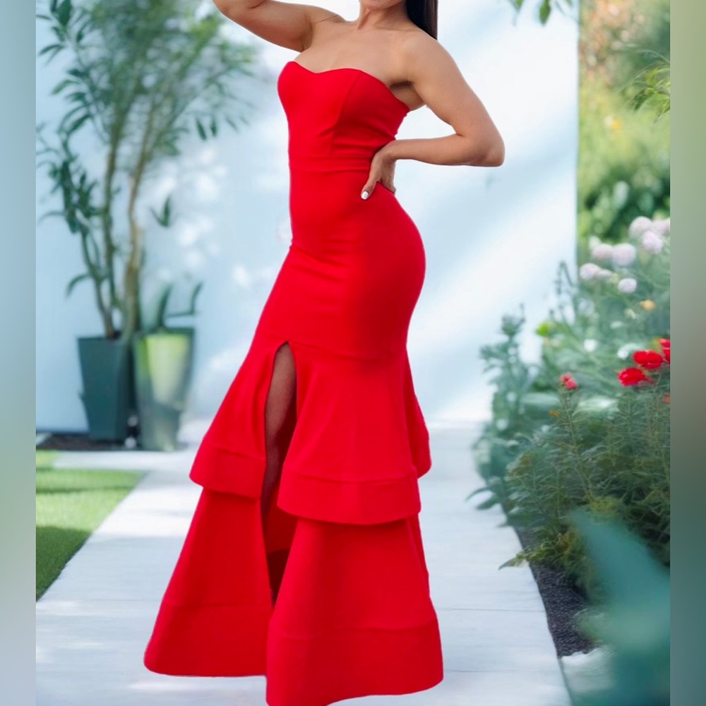Elegant Red SYMPHONY Strapless Evening Gown